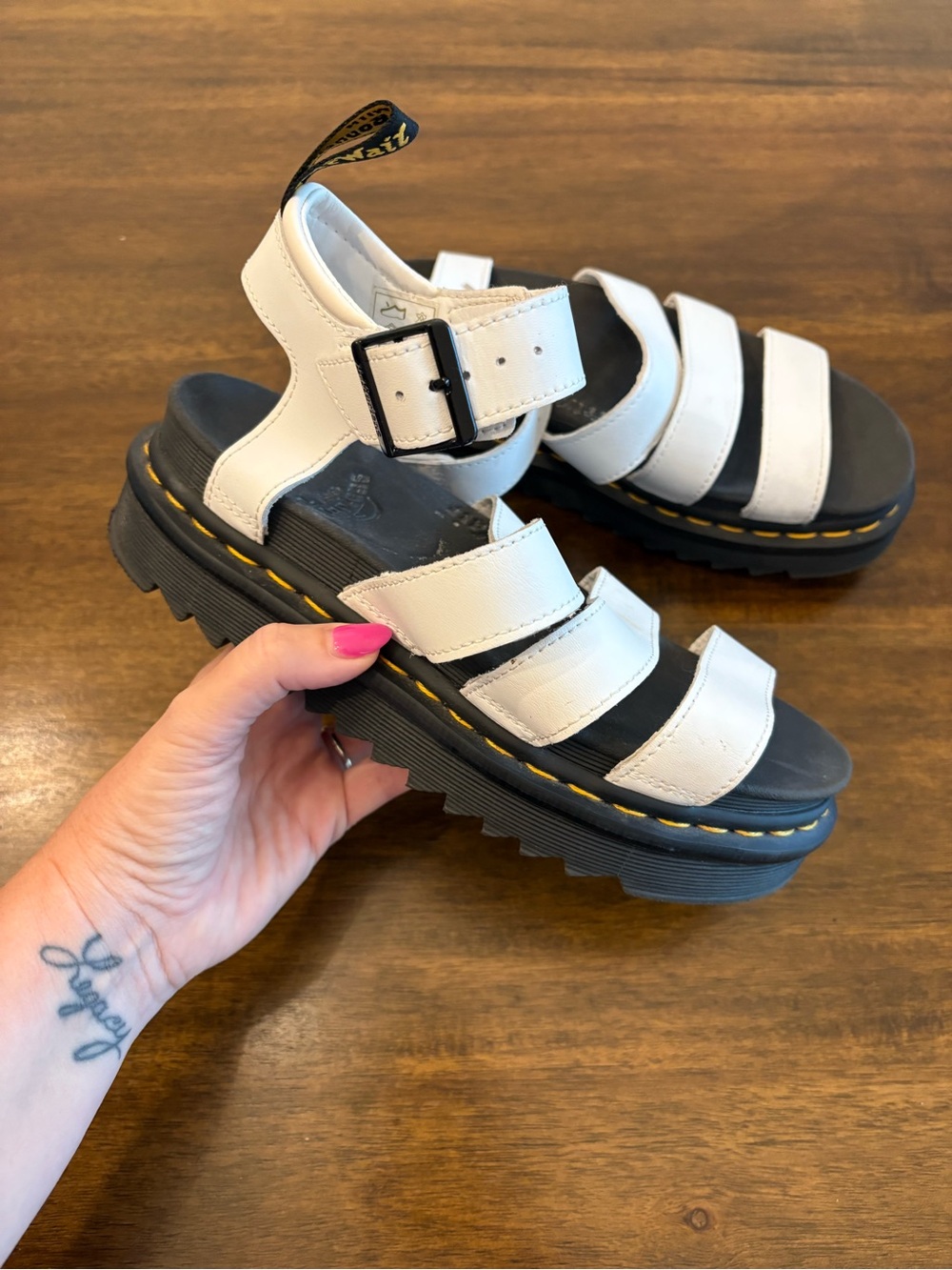 Dr. Martens Blaire White Hydro Leather Platform Sandals
